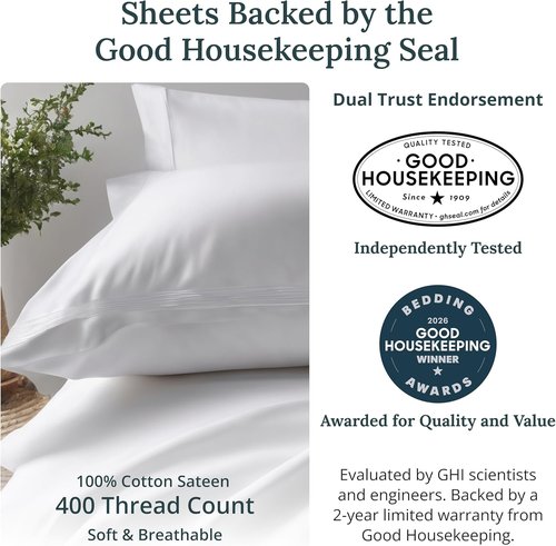 California Design Den Twin Sheet Set - 100% Soft Cotton, 400 Thread Count, Silky Smooth & Breathable - White