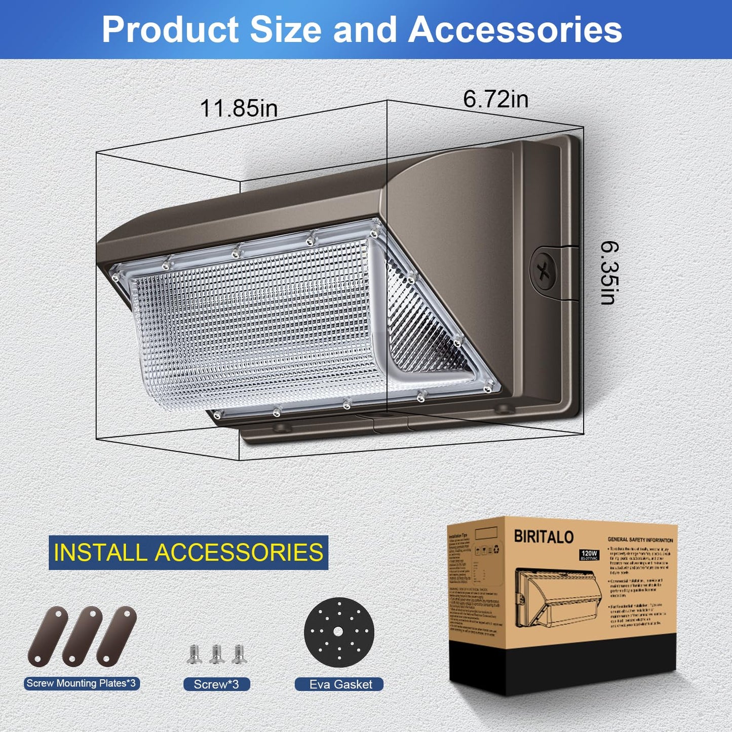 BIRITALO LED Wall Pack Lights Outdoor Dusk to Dawn Photocell 800W Eqv Bright 18000LM LED Exterior Buildings Security Lighting 5000K 120W LED Flood Wall Light 100V-277V IP65 Waterproof for Yard 6 Pack