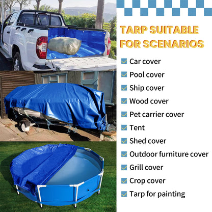 TARPAL 30x50 feet Blue tarp, 8mil Medium Duty tarps Waterproof, Tear Resistant with Metal Grommets, Suitable for Outdoor Tent Emergency rain Cover,Floor tarp,and Other uses.