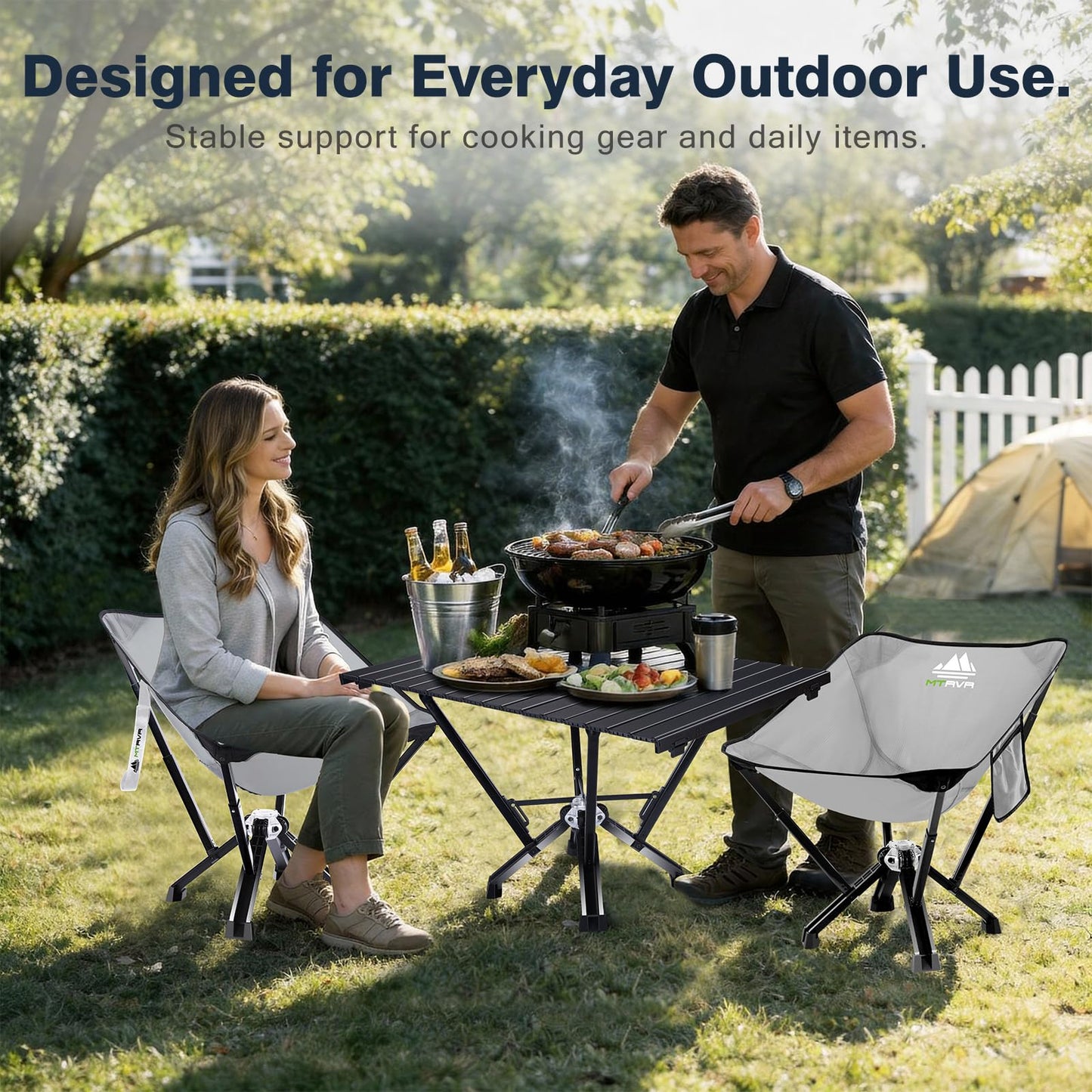MTRVR Folding Camping Table — Stable Roll-Up Aluminum Design, Solid Support Structure, Portable Outdoor Table for Camping, Cooking, RV & Travel