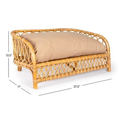 THE LICKER Store DBD1005A Elevated 27.5" x 17" Bohemian Handwoven Rattan Dog Daybed with Machine-Washable Cushion, Natural
