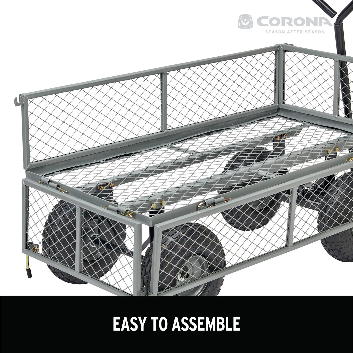 Corona Metal Landscape Cart 400 Pound Capacity Fold Down Sides 10 Inch Pneumatic Tires for Yard, Gardening, Bark, Planting