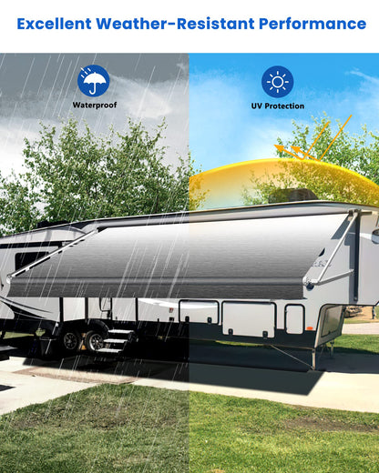 Xenjum RV Awning Fabric Replacement, 18.5oz Heavy-Duty Weatherproof Vinyl Camper Awning Replacement Universal Outdoor Canopy for RV, Motorhome, Trailer Awnings (Black Fade, 19'(Fabric 18'2"))