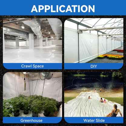 Spirecover Crawl Space Vapor Barrier - 14 Mil White Vapor Barrier, 10' x 100', Heavy Duty Polyethylene Film, Thick Plastic Sheeting, Plastic Drop Cloth Covering for Crawl Space, Basement