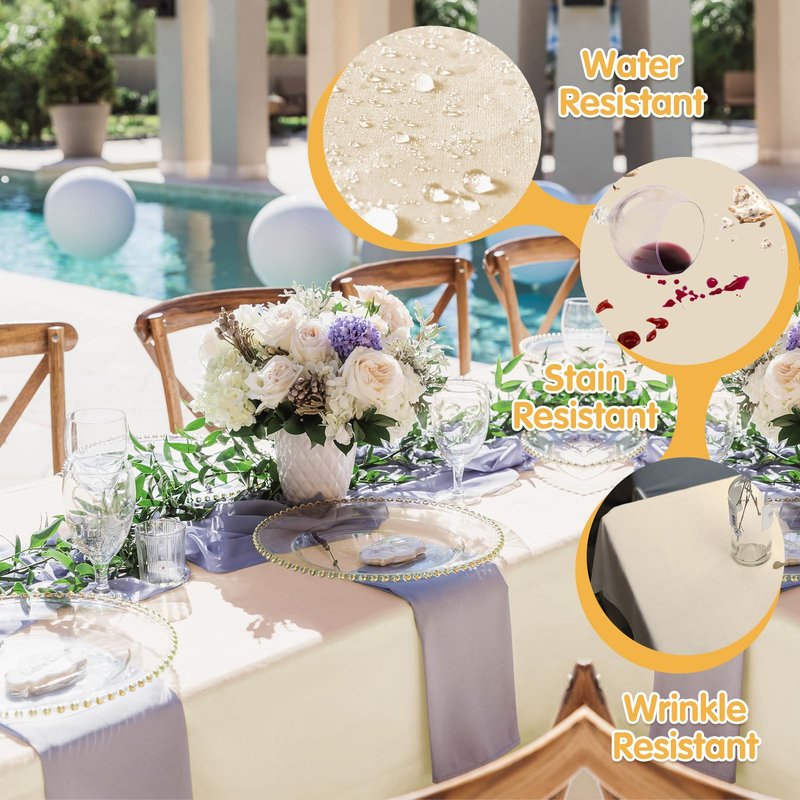 BRILLMAX 6 Pack Beige Tablecloths 90 x 132 Inch for 6ft Rectangle Tables - 150 GSM Polyester Fabric, Floor Length Drop, Water, Stain & Wrinkle Resistant Cloth Cover for Wedding Reception Banquet