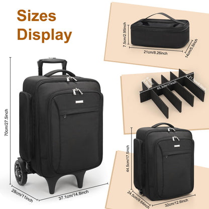 Relavel Rolling Makeup Case with 4 Small Makeup Bags, Large Make Up Travel Organizer with 2 big Wheels, Professional Lockable Makeup Artist Backpack with Adjustable Dividers for Daily Use - Black