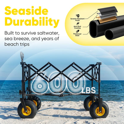 Sekey Heavy Duty Beach Wagon with 9" Big Sand-Proof Wheels – 600lb Capacity, 200L Oversized Foldable Cart | Adjustable Handle & All-Terrain Tires for Sand, Camping, Groceries