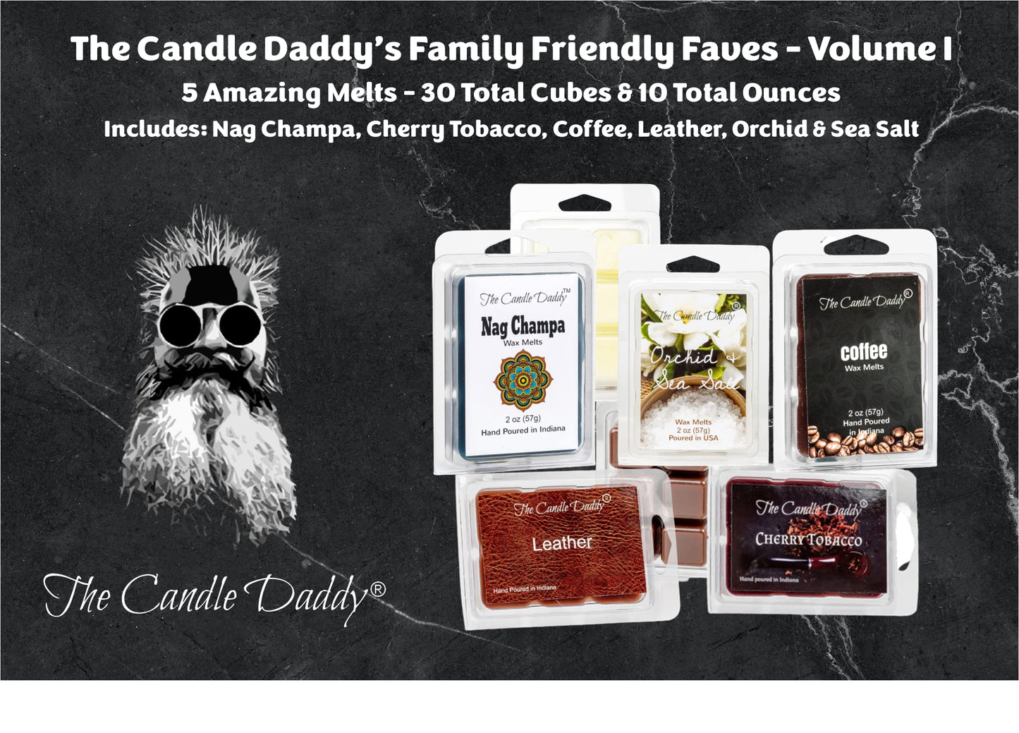The Candle Daddy Family Friendly FAVES Volume I - 5 Pack of Wax Melts - 30 Total Cubes - 10 Total Ounces