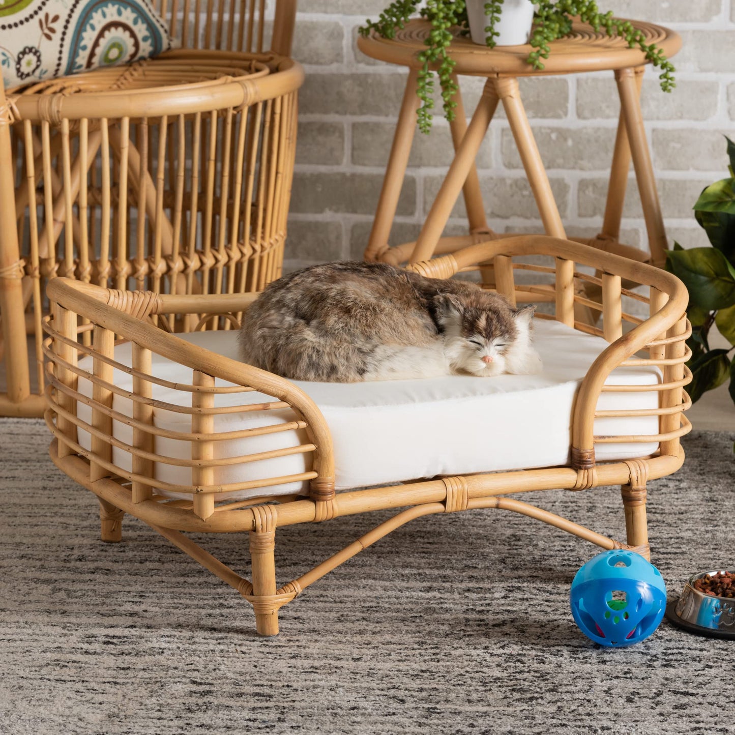 Bali & pari Malino Modern Bohemian Natural Rattan Pet Bed with Cushion
