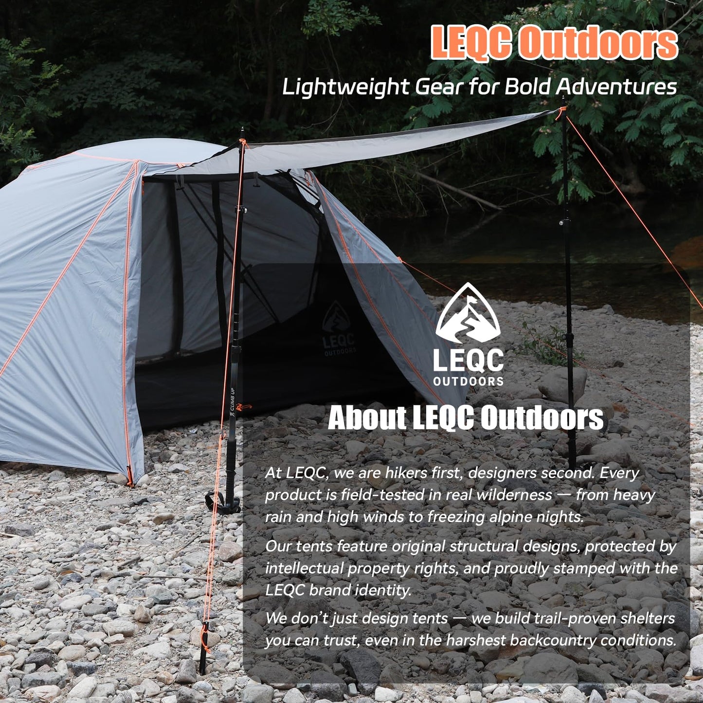 LEQC 2 Person Lightweight Backpacking Tent – 5000mm Waterproof Silicone Nylon, 7001 Aluminum Poles, YKK Zippers, Compact 3-Season Hiking & Camping Tent with Front Vestibule