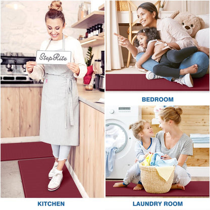 StepRite Kitchen Mats, 2PCS Kitchen Rugs, Cushioned Anti Fatigue Kitchen Mats for Floor, Non-Slip Standing Desk Mat, Waterproof Kitchen Rug Set for Kitchen, Floor, Office, 17.3"x30"+17.3"x70", Red