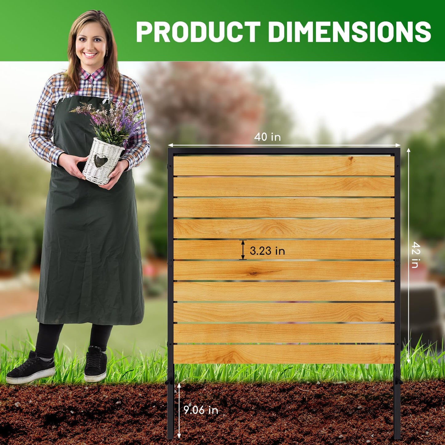 3 Panels No Dig Wooden Privacy Fence Screen, 42" H X 40" W Outdoor Air Conditioner Fences, Hide Trash Bins Or Ac Units, Decorative Garden, Patio, Backyard Fence -Temporary Fencing