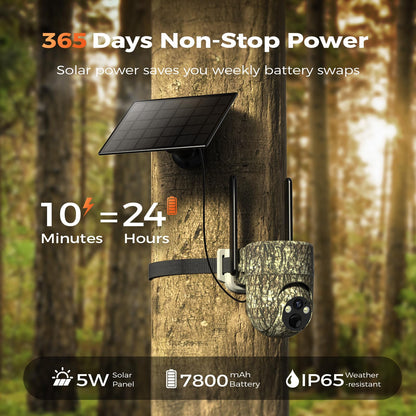 TKENPRO 4G LTE Cellular Trail Cameras, 360° View Live Streaming Game Camera Built-in SIM Card with PIR Motion Activated, 2K Night Vision, No WiFi Needed IP65 Solar Security Camera Camo Print-2 Pack