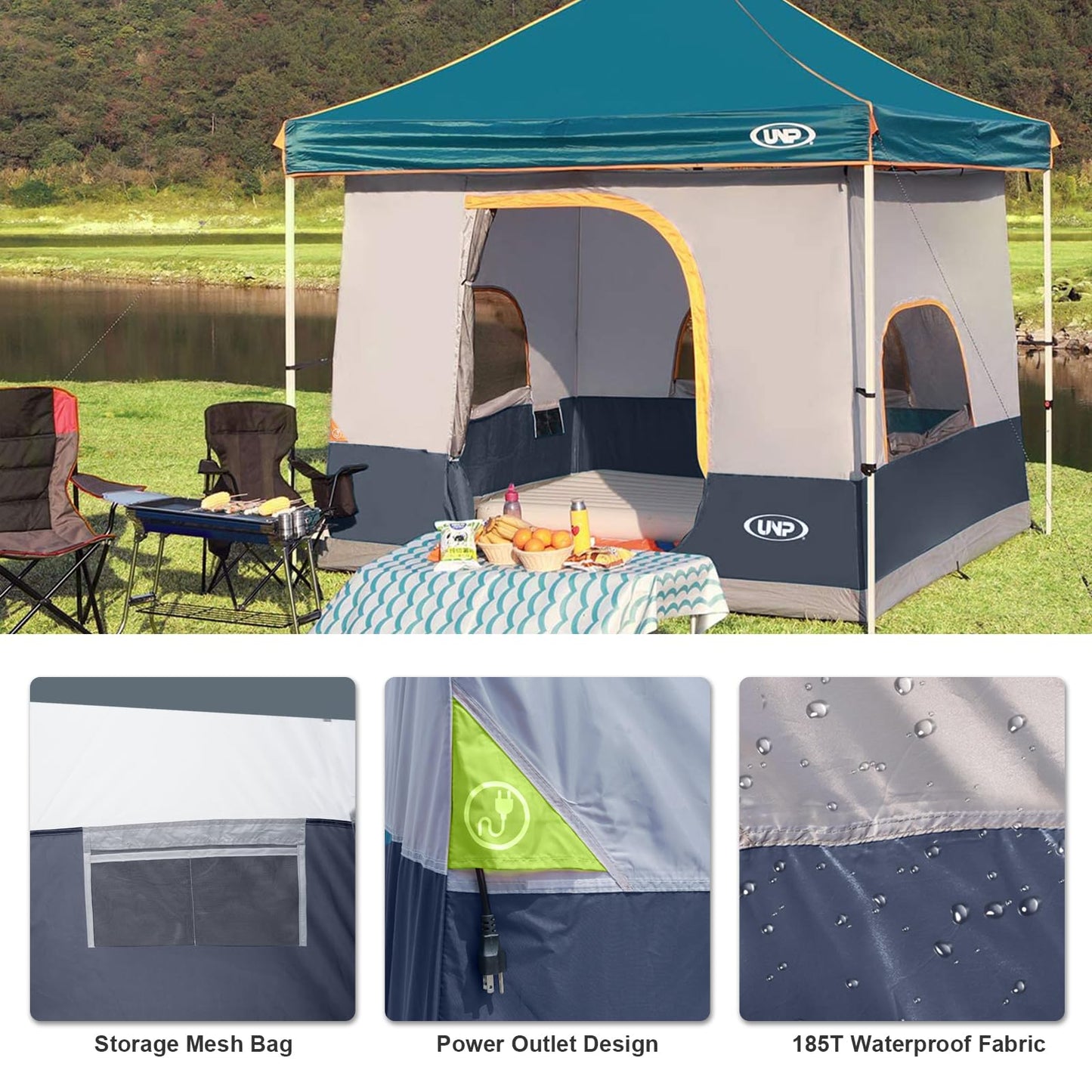 UNP Canopy Inner Tent, Camping Cube Tents for Pop Up Camping Canopy Tent, Compatible with 10' Wide Canopies Tents (No Top & Frame) (Dark Blue)