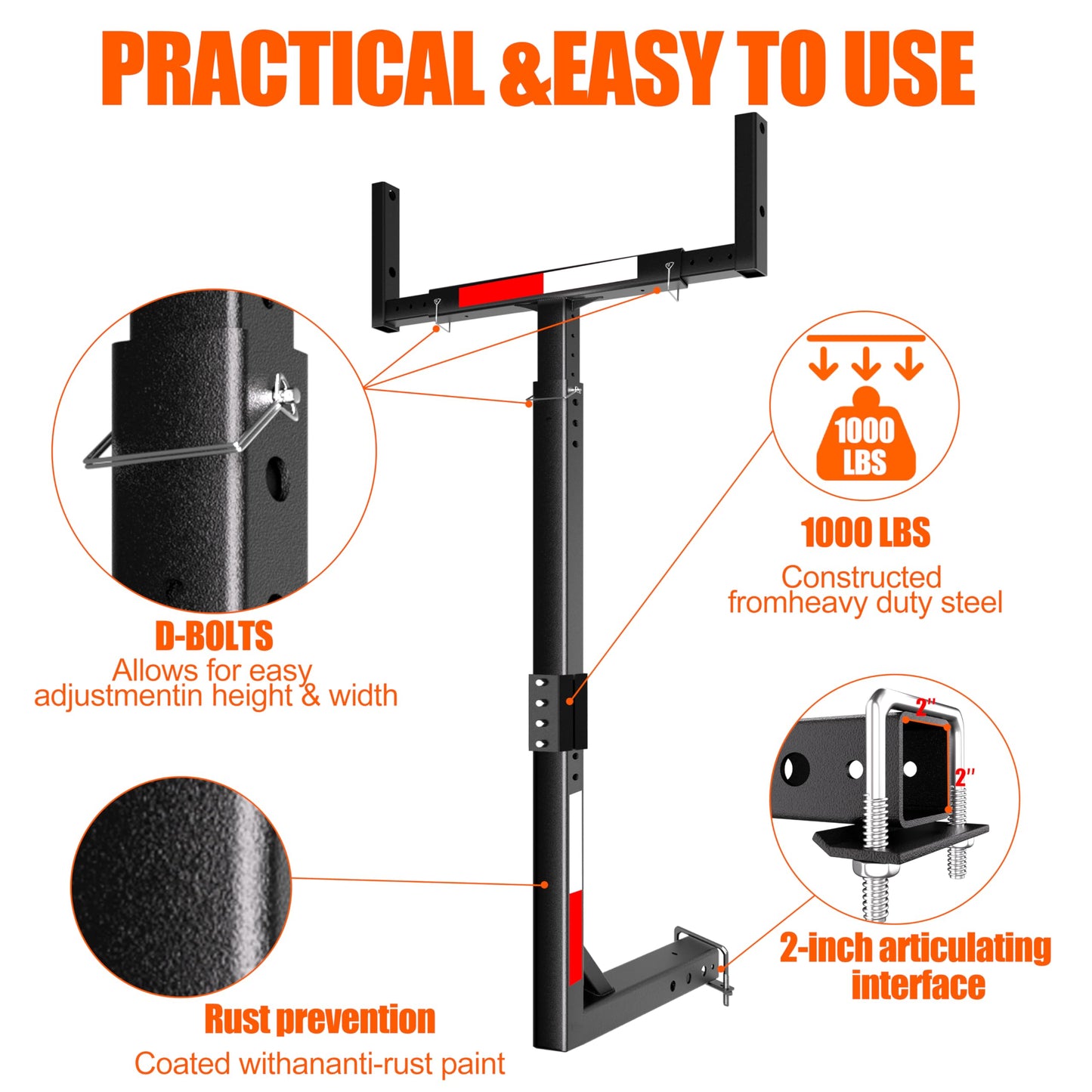 TRUSOON Upgrade Truck Bed Extender Hitch Mount, 2-in-1 Adjustable Kayak Hitch Extender, Heavy Duty Steel and 1000 lbs Load Capacity with Hitch Tightener Anti Rattle Stabilizer for Canoe, Lumber