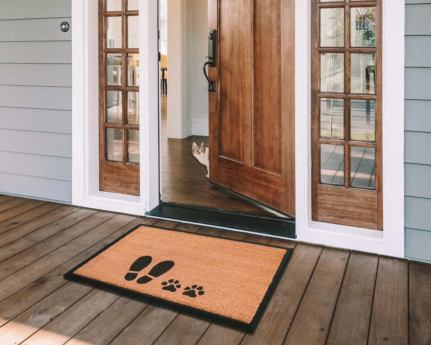 4 Cats & Dogs Rectangular Coir Doormat 27" x 39" – Foot & Paw - Includes Coir Insert & Heavy-Duty Non-Slip Rubber Frame, Pet-Friendly Welcome Mat, Easy to Clean Entry Rug for Indoor & Outdoor Use