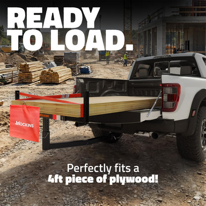 Mockins 750 Lbs Cap Truck Bed Extender Hitch Mount | 2-in-1 All-Weather Steel Canoe Rack & Kayak Trailer with Stabilizer & Straps | Versatile Truck Bed Hitch Extender for Ladders, Pipes, Lumber & More