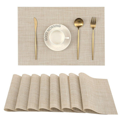 Leetaltree Beige Placemats Set of 8 - Heat Resistant Non-Slip Place mats for Dining Table, Washable Durable PVC Vinyl Woven Table Mats（Beige, 8）