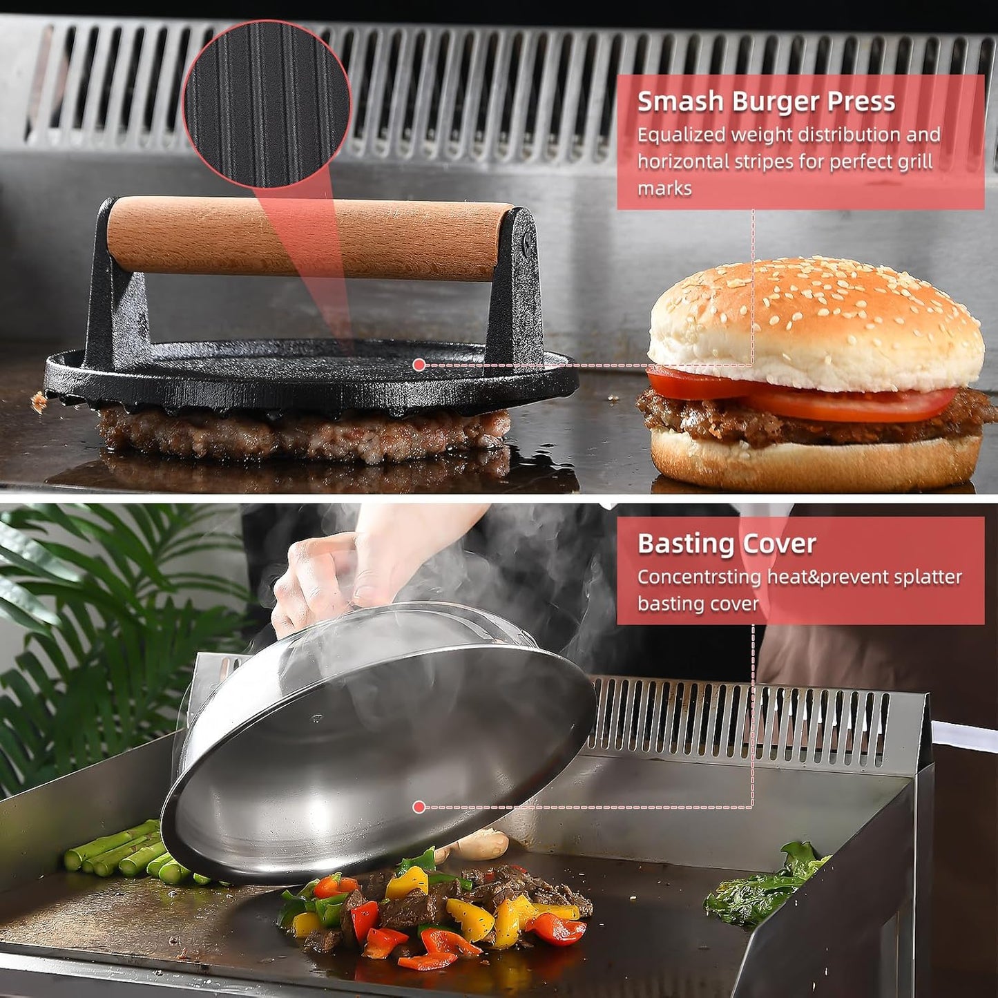 VIKEYHOME Griddle Accessories Kit - 28 Pcs Flat Top Grill Set with Spatula, Tongs & Basting Cover