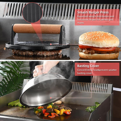 VIKEYHOME Griddle Accessories Kit - 28 Pcs Flat Top Grill Set with Spatula, Tongs & Basting Cover