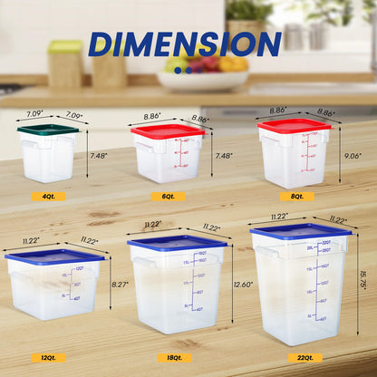 STEELUS 4 Pack 22 Quart Food Storage Containers with Lids, Polycarbonate Square Commercial Food Containers, NSF, Clear, New Version