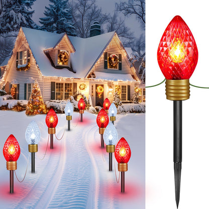 Minetom Jumbo C9 Christmas Pathway Lights - 2 Pack, 10.5 Feet, Multicolor C7 Bulbs, Red & Cool White
