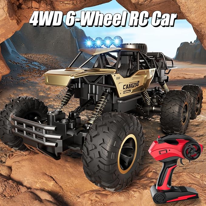 Remote Control Monster Truck RC Cars Rock Crawler RC Truck with 2 Rechargeable Batteries Metal Exterior &amp LED Lights Large Boy Toys for Ages 4-7 8-12 &amp Adults Great Gift