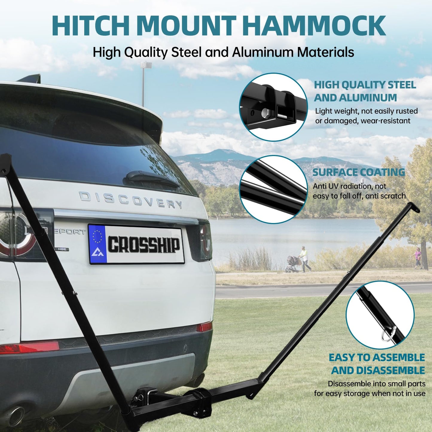 Black Camping Hammock with Mosquito Net & Hitch Mount Stand - Complete Bundle