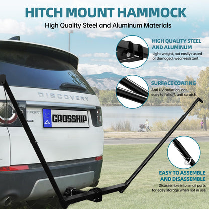 Black Camping Hammock with Mosquito Net & Hitch Mount Stand - Complete Bundle