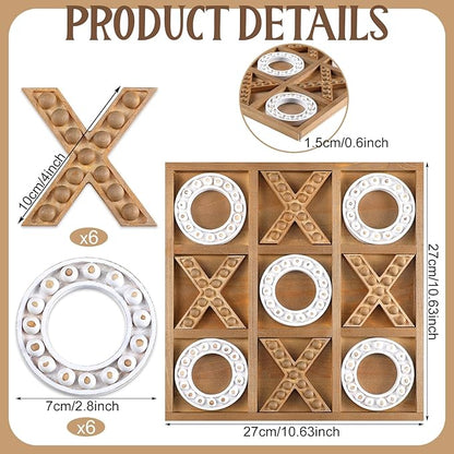 Tic Tac Toe Game 10.6 Inch Rustic Wood Board Game Coffee Table Games Tic Tac Toe Table Decor for Family Adults Travel Outdoor