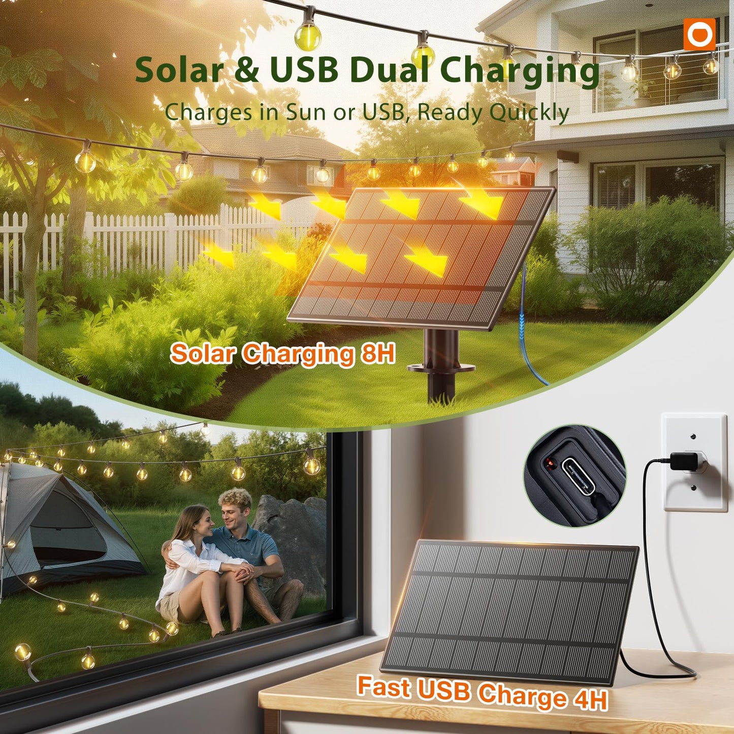 addlon 200FT(2 Pack*100FT) Solar String Lights Outdoor Waterproof with Remote, Dimmable Commercial Grade Solar Powered String Lights with 108 LED Bulbs, Hanging Light for Backyard Party Decor