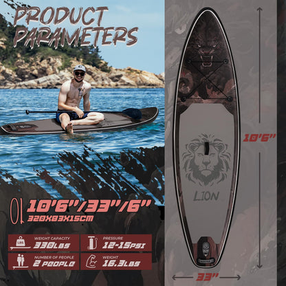DAKUWAR Paddle Board 10'6''/10' Inflatable Stand Up Paddle Boards with SUP Accessories Ultra-Light Paddleboard Non-Slip Comfort Deck for Adults & Youth of All Skill Levels (Black and Gray)