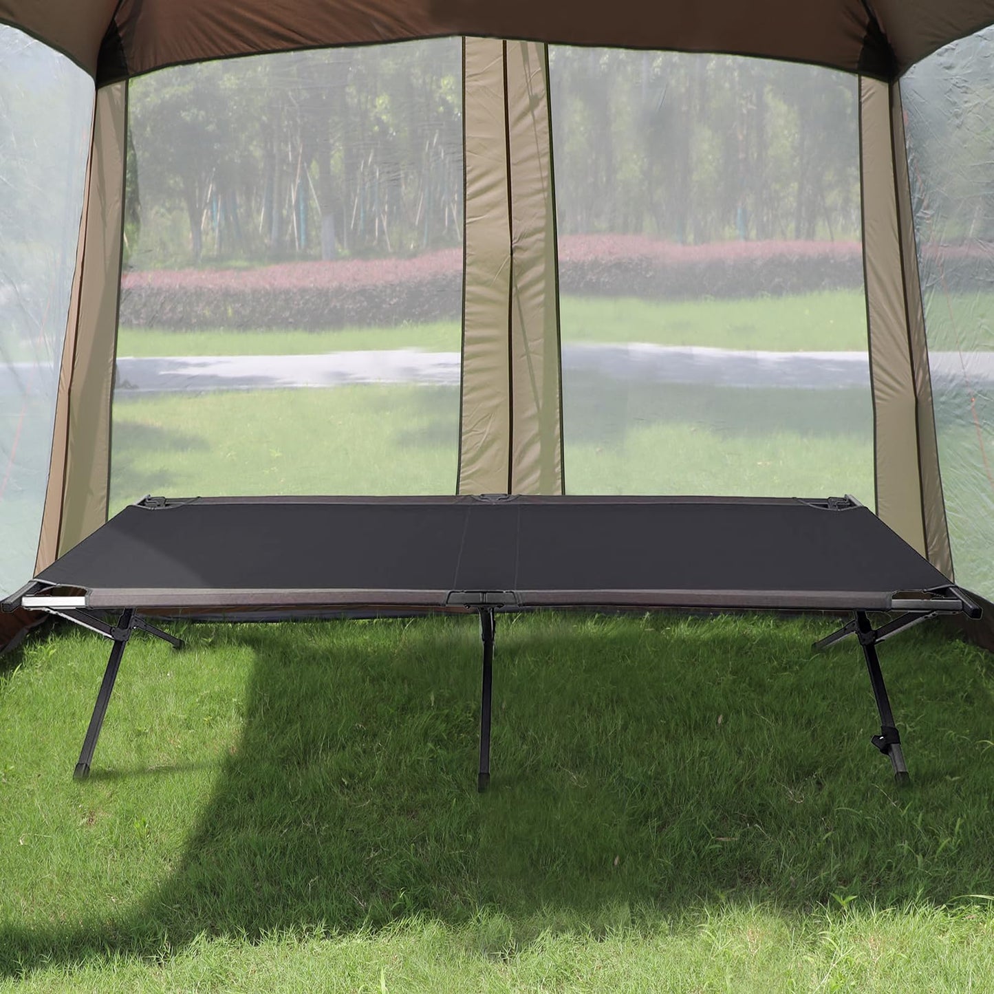 Portal Folding Portable Camping Cot, Guest Bed with Carry Bag and Side Storage Organizer, Camping Cots for Adults Sleeping, Away Tent Sleeping Cot Bed, Supports 300 LBS, Black