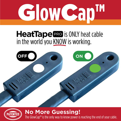 RADIANT SOLUTIONS HeatTapePro - Intelligent Commercial Grade Self-Regulating Heat Cable with GlowCap™ - 10 YR warranty - Ice Dam & Pipe Freeze Protection - 24 ft cable + 10 Ft Cord, 120V, 6 watts/Ft