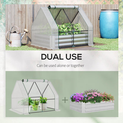 Outsunny 6 x 3 x 1ft Metal Planter Box with Mini Greenhouse, Galvanized Raised Garden Bed with Cover for Herbs and Vegetables, Small Greenhouse for Patio Garden Balcony, Clear and Silver
