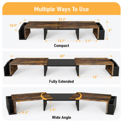 Simple Houseware Desk Dual Monitor Stand Riser with Drawer, Rustic Brown