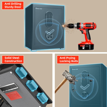 Safe Box, Money Safe with Fireproof Waterproof Bag, Medium Size Safes with Digital Keypad, Dual Alarm System, Removable Shelf for Valuables & Cash (Upgrade 2.0 CUFT Digital