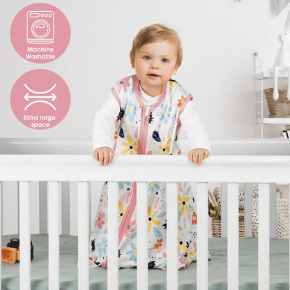 BSTOPPT 3 Pack Baby Sleep Sack 6-12 Months 100% Rayon Cotton Baby Sleeping Bag 2-Way Zipper Toddler Wearable Blankets TOG 0.3 （Heart&Pink&Floral）
