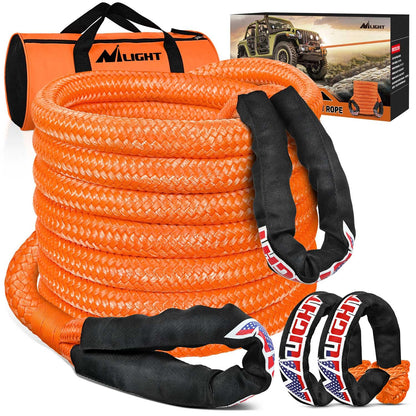 Nilight Kinetic Recovery Tow Rope Kit with 2 Soft Shackle 1" x 30ft Heavy Duty Offroad Tow Rope Snatch Strap Towing Strap kit (33,000LBS) for UTV ATV SUV Truck Car Jeep Tractor