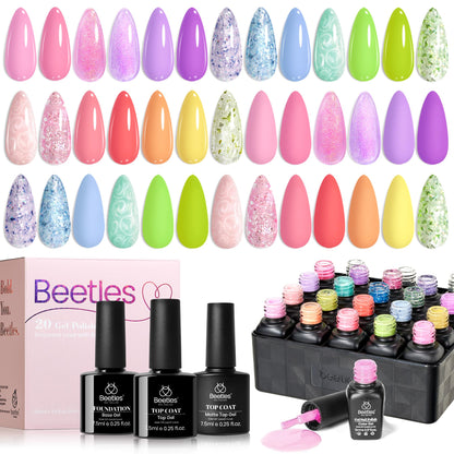 Beetles Cat Eye Gel Polish Set - 24Pcs 20 Colors Glitter Dark Color Changing Gel Nail Polish Kit with Base Gel Glossy Matte Top Coat Soak off UV DIY Nail Art Salon Ombre Black Nails Gift