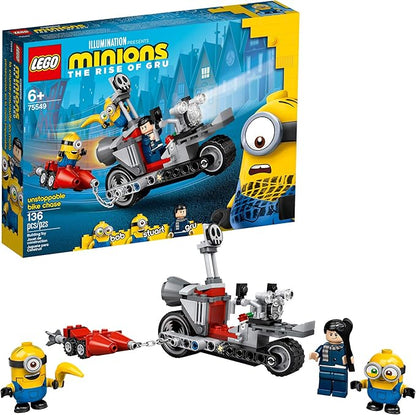 LEGO Minions Unstoppable Bike Chase (75549) Minions Toy Building Kit with Bob Stuart and Gru Minion Figures Makes a Great Birthday Present for Minions Fans (136 Pieces)