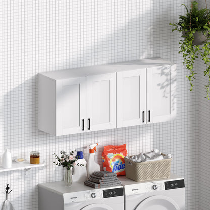White Laundry Room Cabinets and Storage with 4 Doors and Utility Adjustable Shelf，Gabinetes Para Cocina Cupboard Kitchen Organizers and Storage Pantry Wall Mounted 12.4"D x 47.2"W x 19.7"H