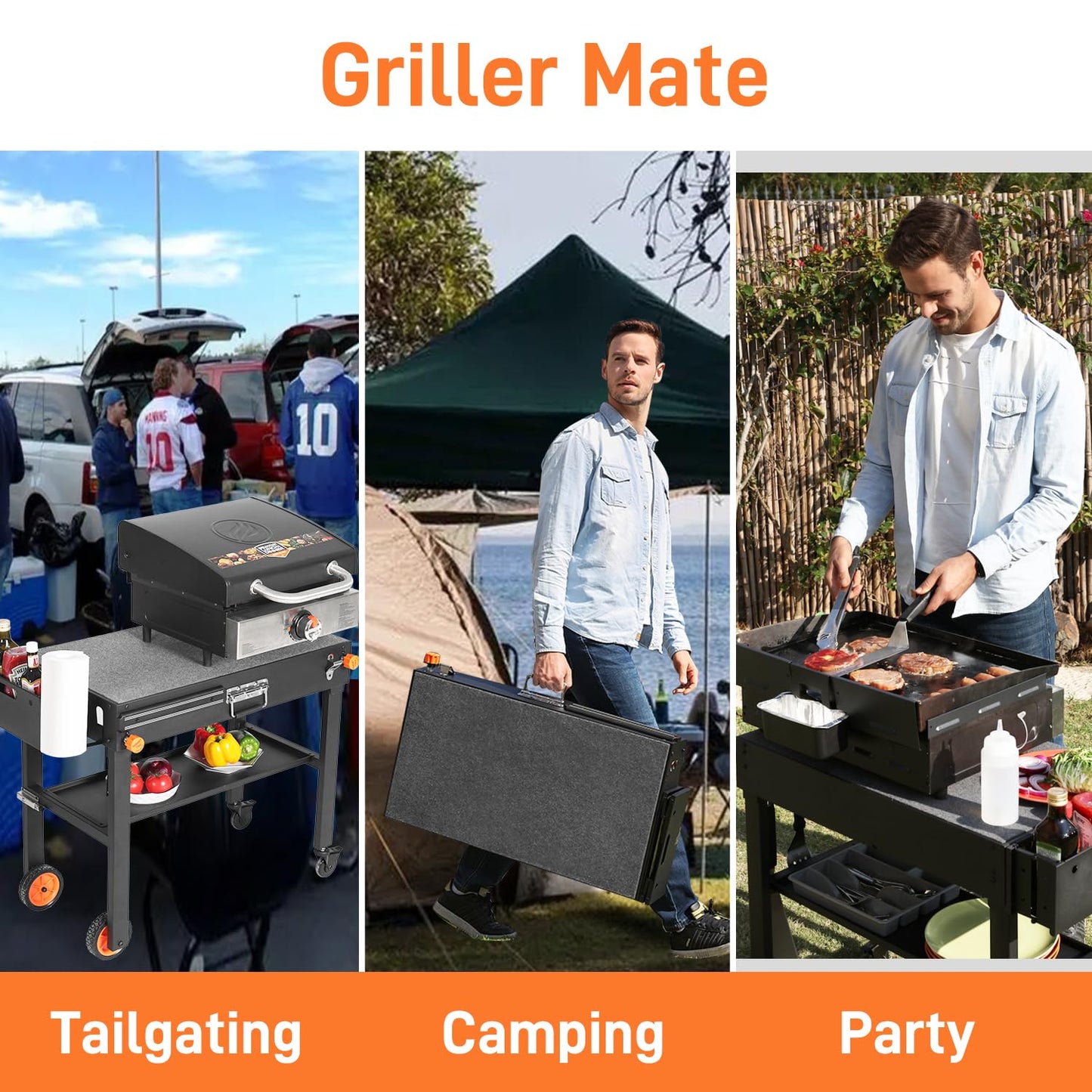 Portable Outdoor Grill Table, Folding Grill Cart with Wheels, Blackstone Griddle Stand for 17"/22" Griddle, Large Space Blackstone Table Solid and Sturdy, Grill Stand for Blackstones, Ninja, Weber