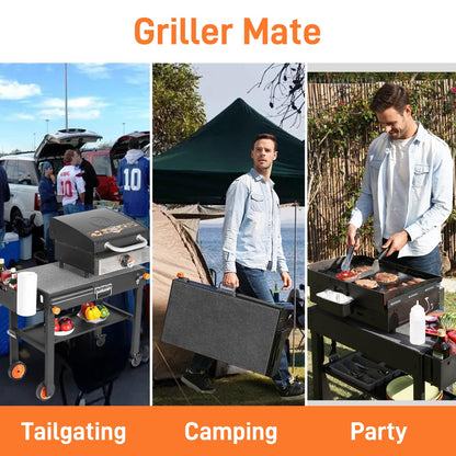Portable Outdoor Grill Table, Folding Grill Cart with Wheels, Blackstone Griddle Stand for 17"/22" Griddle, Large Space Blackstone Table Solid and Sturdy, Grill Stand for Blackstones, Ninja, Weber