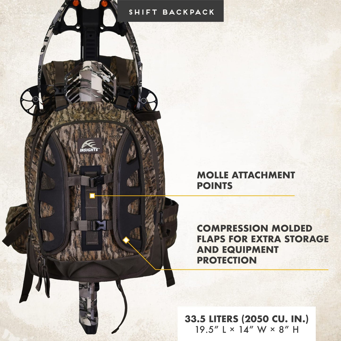 INSIGHTS HUNTING by frogg toggs - The Shift, Heavy Duty Rifle Carrier Hunting Backpack, Mossy Oak Bottomland
