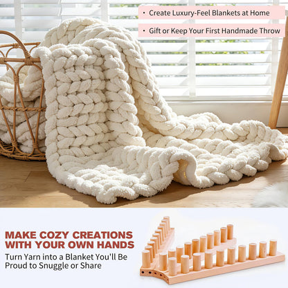 46" Chunky Blankets Loom Knitting, Wooden Knitting Loom Frame for Hand, Adjustable DIY Knitting Loom for Beginners, Reusable Blanket Loom for Bulky Yarn Gifts & Crafts