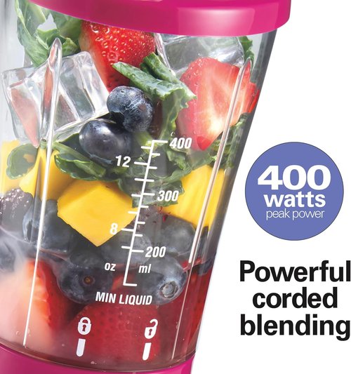 Hamilton Beach Portable Blender - 14 Oz BPA-Free Travel Cup & Lid | Durable Stainless Steel Blades for Smoothies