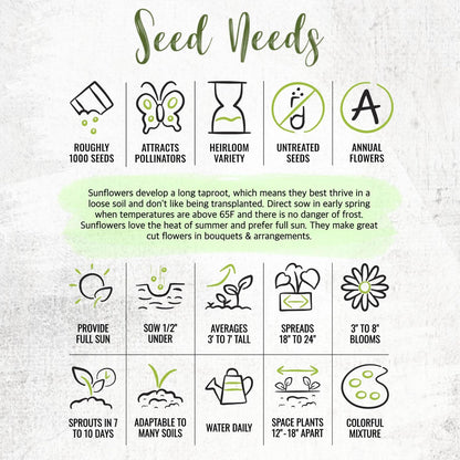 Seed Needs Sunflower Seeds - Crazy Blend Heirloom Varieties | 1 Ounce Resealable Bulk Package