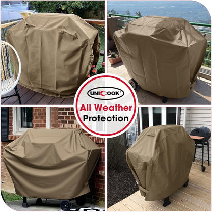 Unicook 55-Inch Grill Cover - Heavy-Duty Waterproof BBQ Protection for Weber & Charbroil Grills | Neutral Taupe