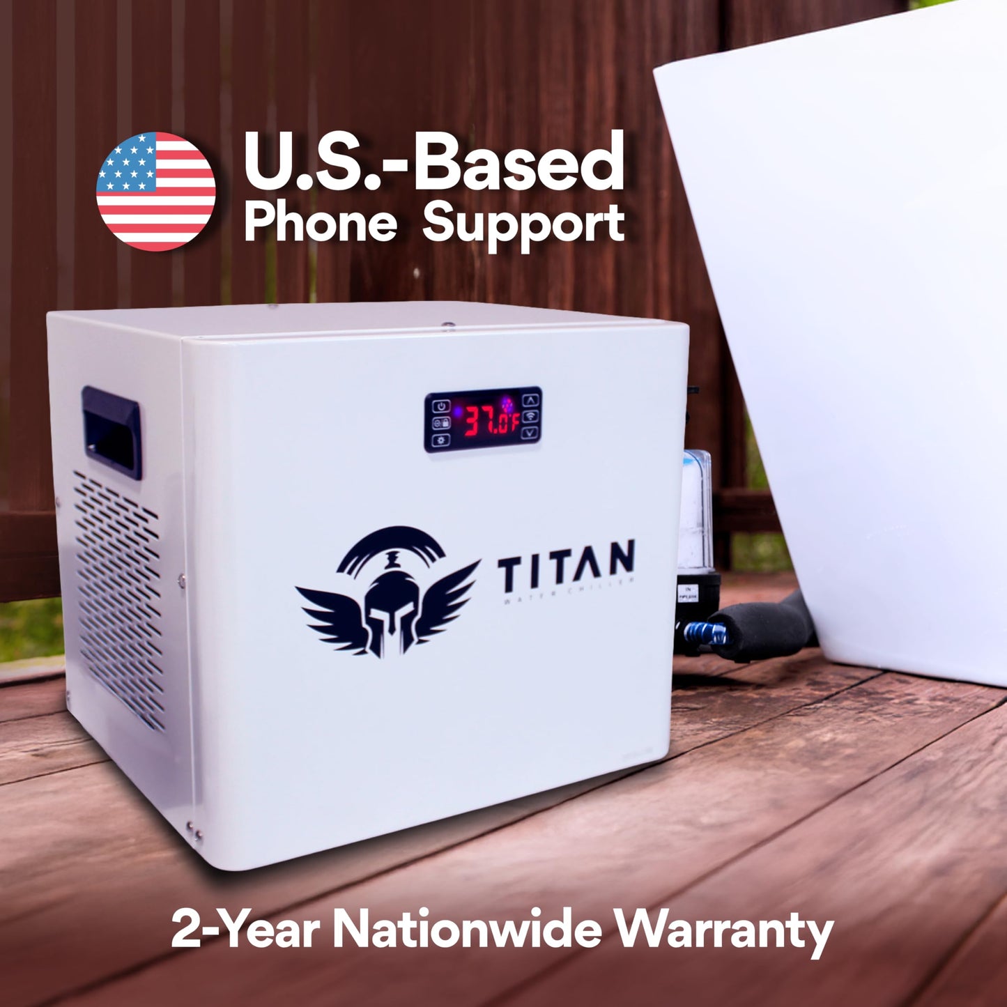 Ice Bath Pro Cold Plunge Tub and 1/3 HP 825W Chiller with Wi-Fi Control, UV Sanitation, 2-Year Warranty, U.S.-Based Support, Portable Ice Bath with Angled Backrest, Pump & Filter-Cools to 37°F-US Flag